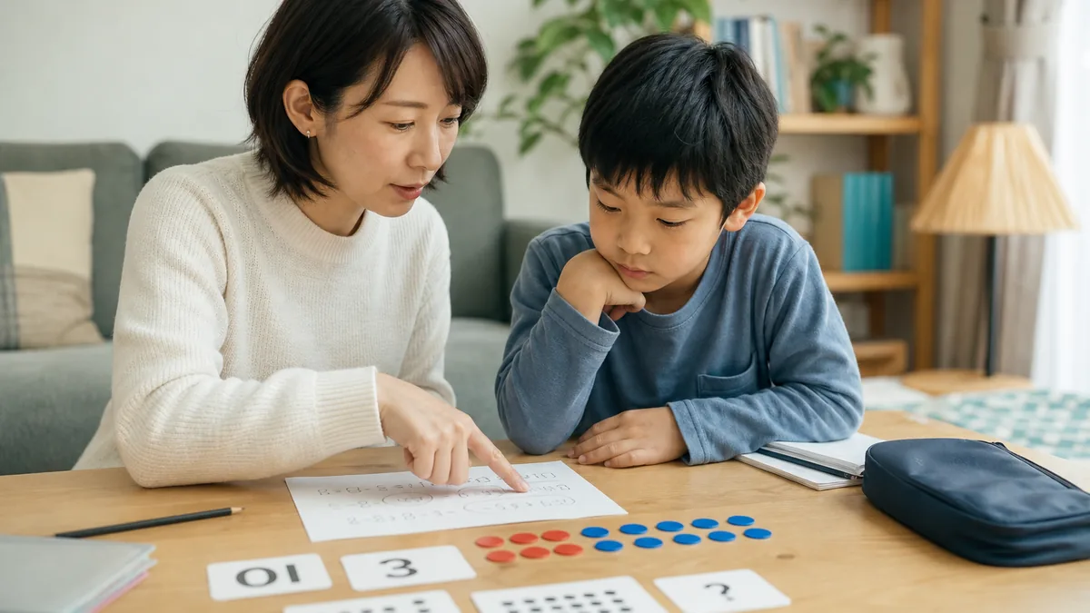 算数が苦手な小学生にどう対応するか｜つまずきの見つけ方について、教材や学習状況を一緒に確認する親子
